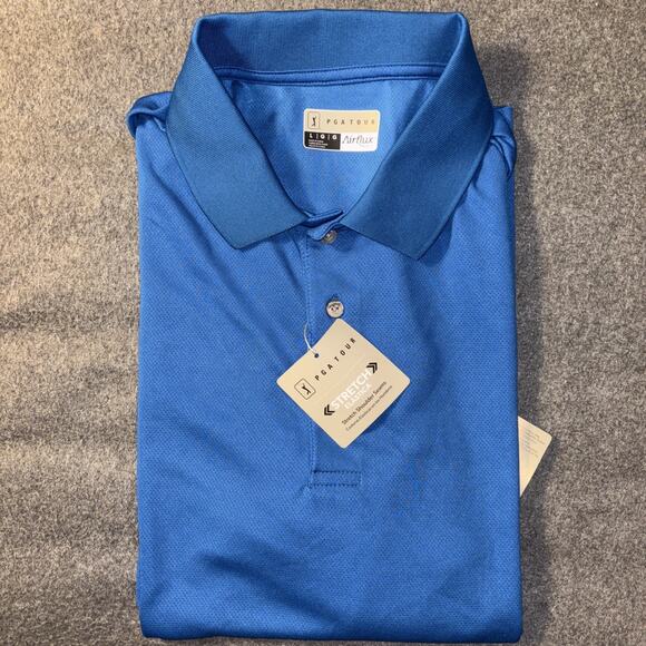 NWT PGA Tour Polo Shirt Mens Sz Large Blue Airflux Golf Short Sleeve Adult NWT - Picture 7 of 8